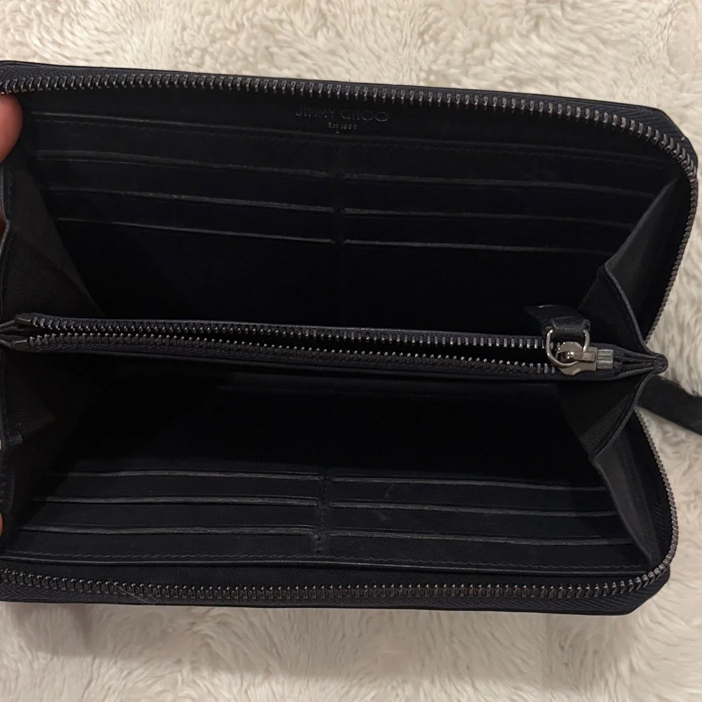 Jimmy Choo Navy Zippy Wallet with Silver Star Studs
